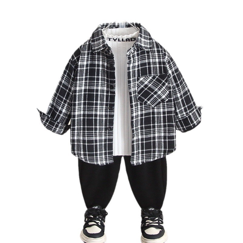 6819 niños más camisa de terciopelo ropa de otoño e invierno chaqueta gruesa para niños 2025 nuevo bebé ropa de invierno más chaqueta de terciopelo