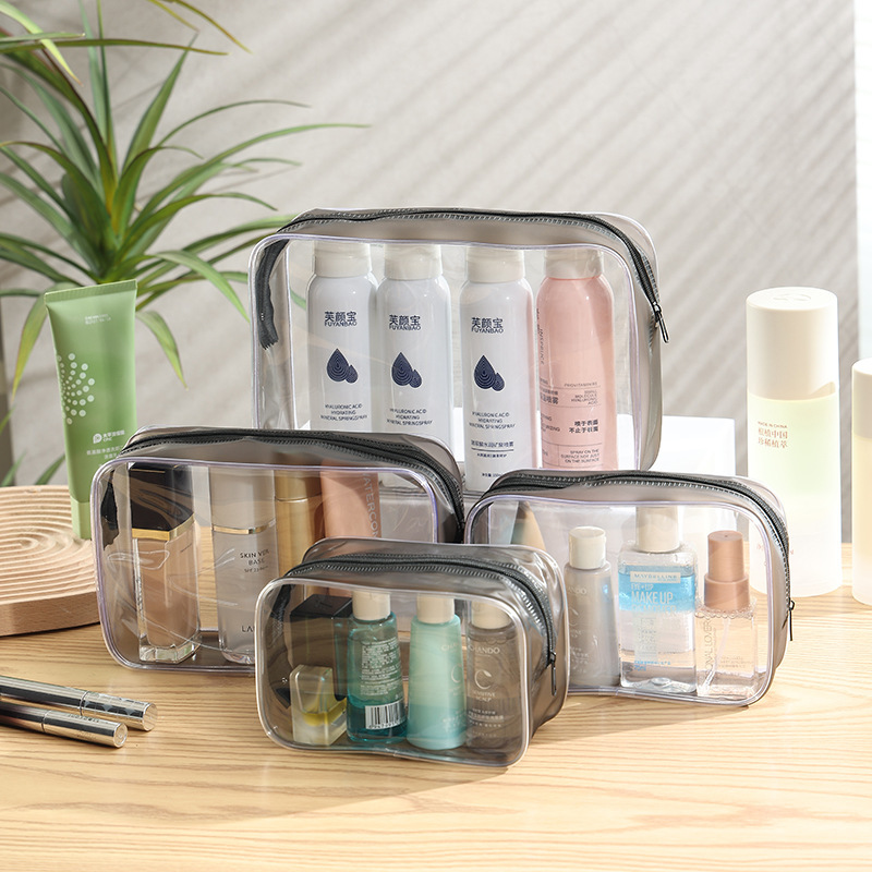 In-stock PVC transparent makeup bag, outdoor travel toiletry storage bag, waterproof and dustproof zipper bag, customizable