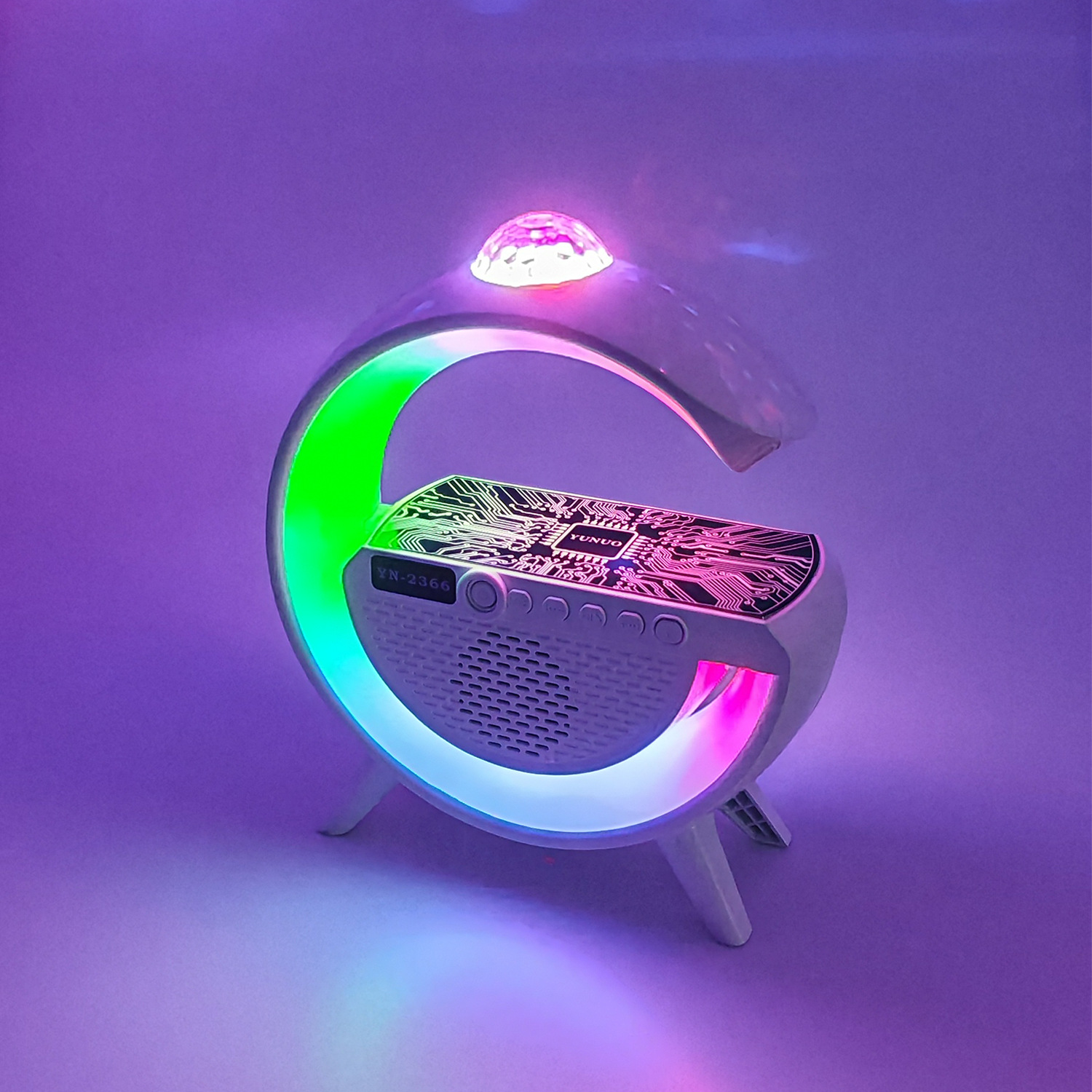 Lámpara de sonido Bluetooth, reloj de carga inalámbrica, pantalla de radio, música Bluetooth, luces de atmósfera coloridas para interiores