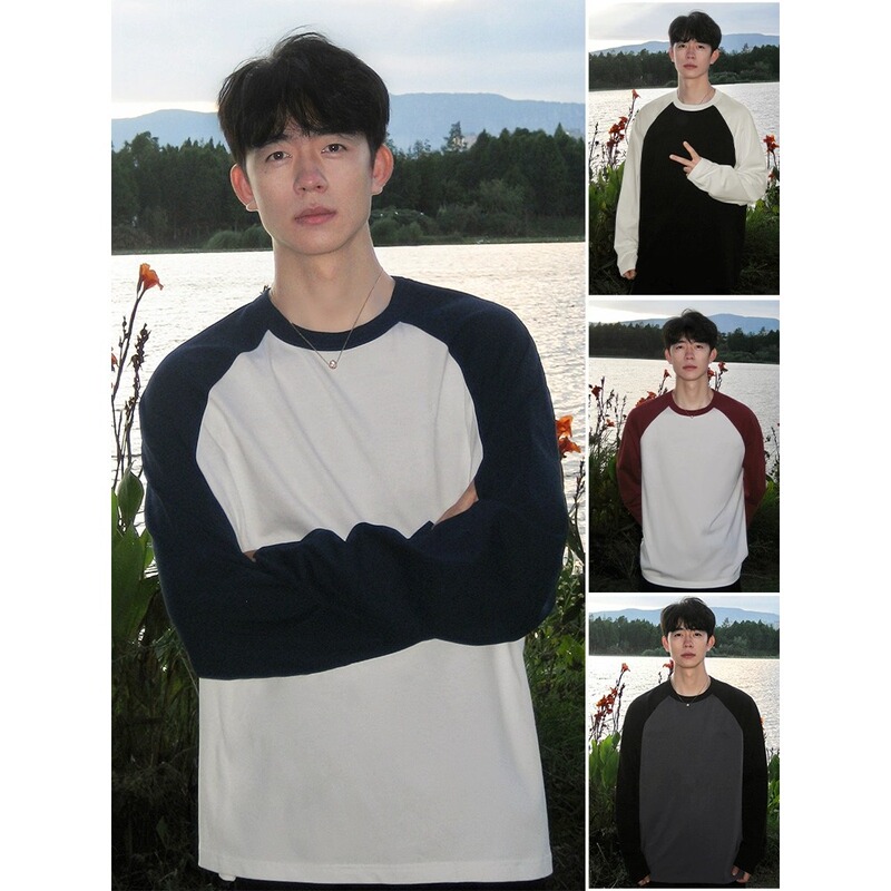 American Raglan Long-Sleeved T-Shirt for Men 2025 Autumn and Winter New Splicing Bottoming Shirt Thin Couple Inner Sweatshirt American Raglan Long-Sleeved T-Shirt for Men 2025 Autumn and Winter New Splicing Bottoming Shirt Thin Couple Inner Sweatshirt