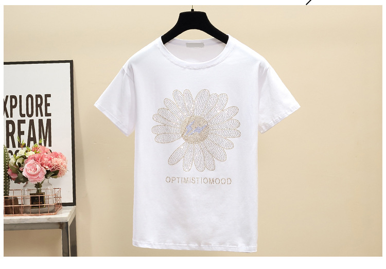 Women's Oversized Cotton T-shirt With Daisy Diamond Detail_voghion.com