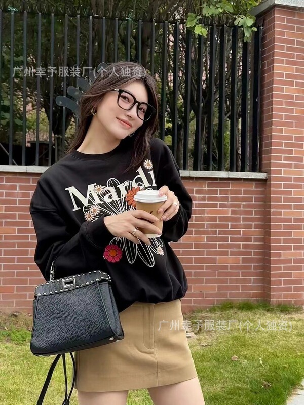 韩国Mardi卫衣赵露思同款小雏菊腊肠狗女秋冬刺绣印花套头圆领外|undefined