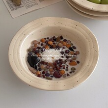复古泼墨线圈草帽盘风哑光干饭盘沙拉意面盘子燕麦酸奶早餐盘
