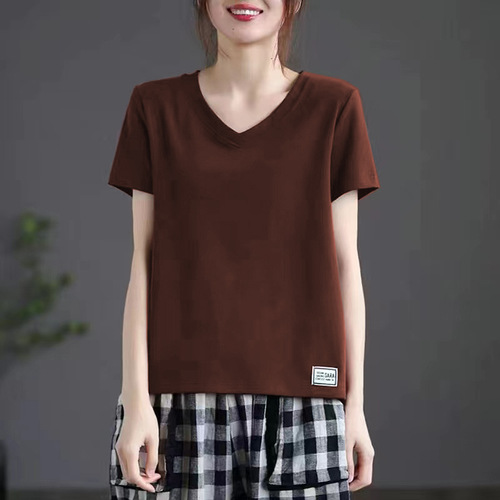 Stylish Youthful Upgraded White Simple V-Neck Short-Sleeve Top Summer Versatile Loose Plus Size T-Shirt for Women