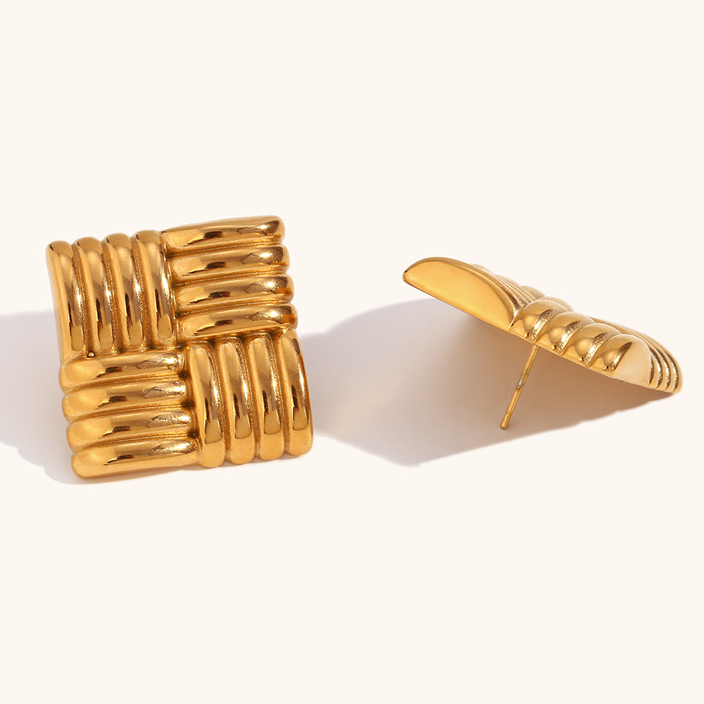 24g Weight 0.03µm-0.05µm Gold Plating Thickness PVD Coated Gold Plating Process PVD Coated Real Gold Plated Solid Color 304 Stainless Steel Classic Style Waterproof Non Tarnish Ear Studs