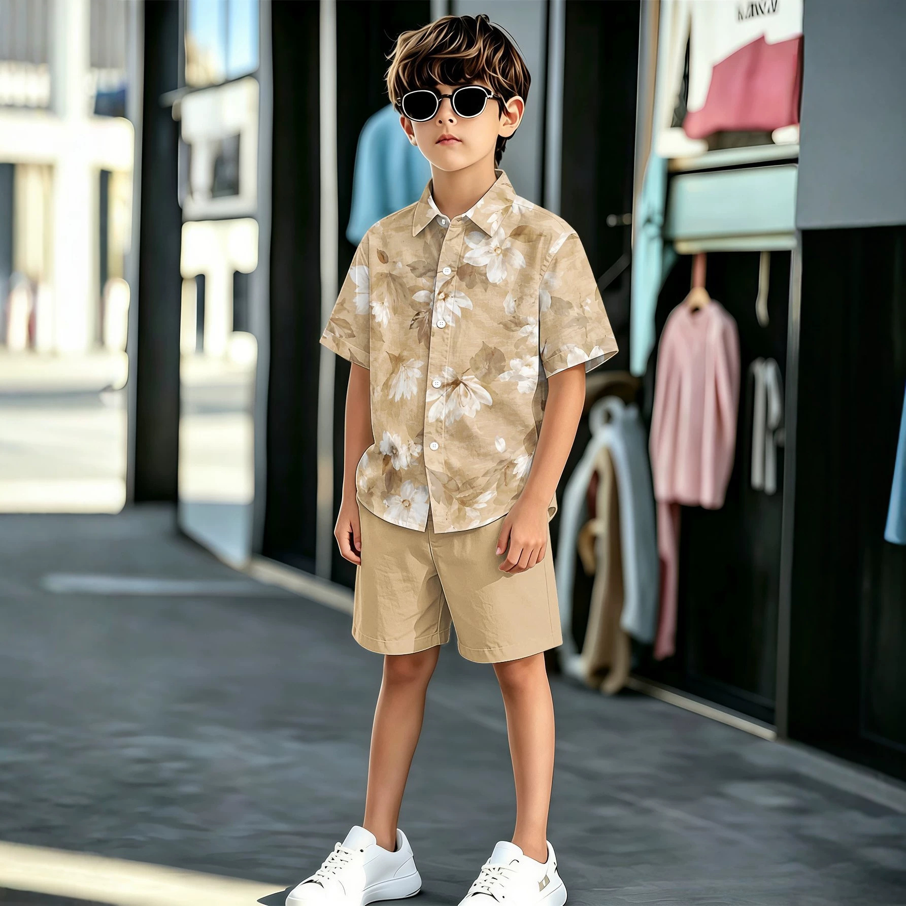 New Product Designs With 3D Printed Patterns, Boys' Shirt And Shorts Set, For Sales_voghion.com
