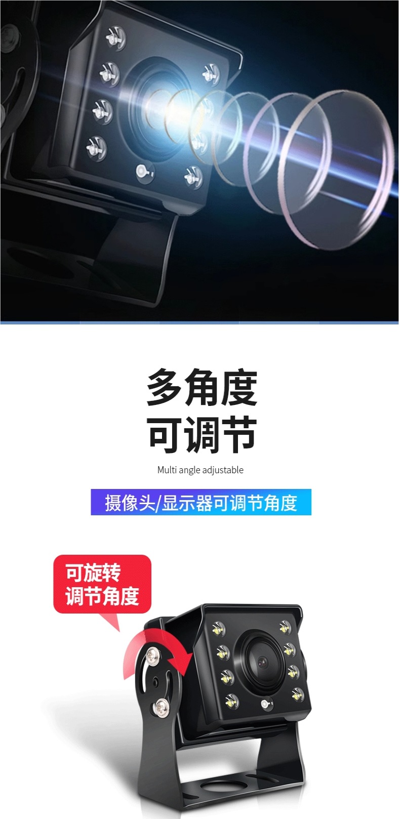 Truck Reversing Image Display 12V24 Vehicle-Mounted High-Definition Night Vision Harvester Passenger Car Four-Way Monitoring Recorder