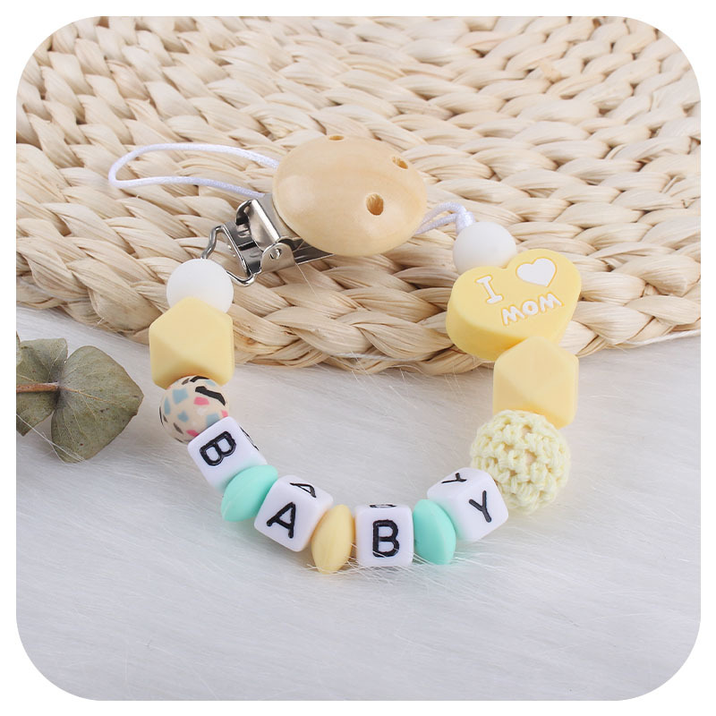 Bebé dibujos animados amor dos lados mamá papá silicona mordedor personalizable bebé nombre pezón cadena anti-caída