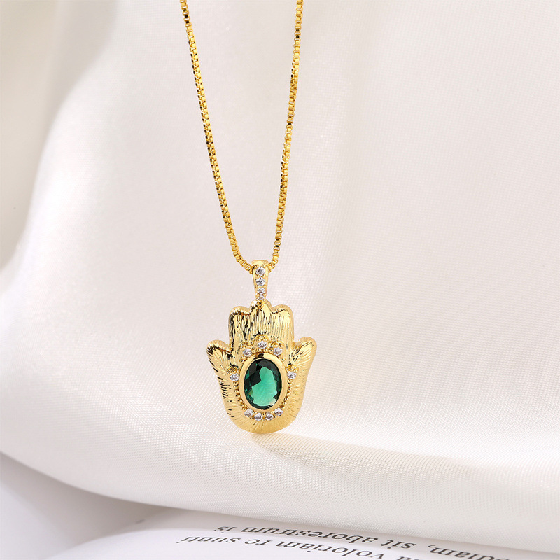 Inlay Design Copper Inlay Heart Shape Rhinestones Pendant Necklace