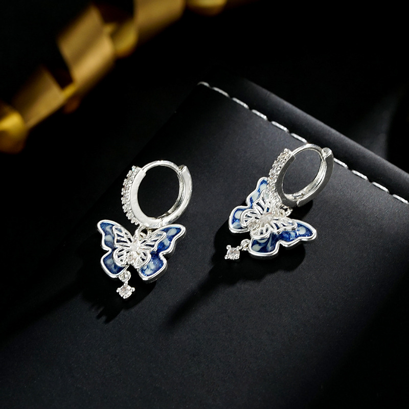 Popular Enamel Small Butterfly Pendant Earrings Simple Fairy Temperament Versatile Earrings for Women Wholesale