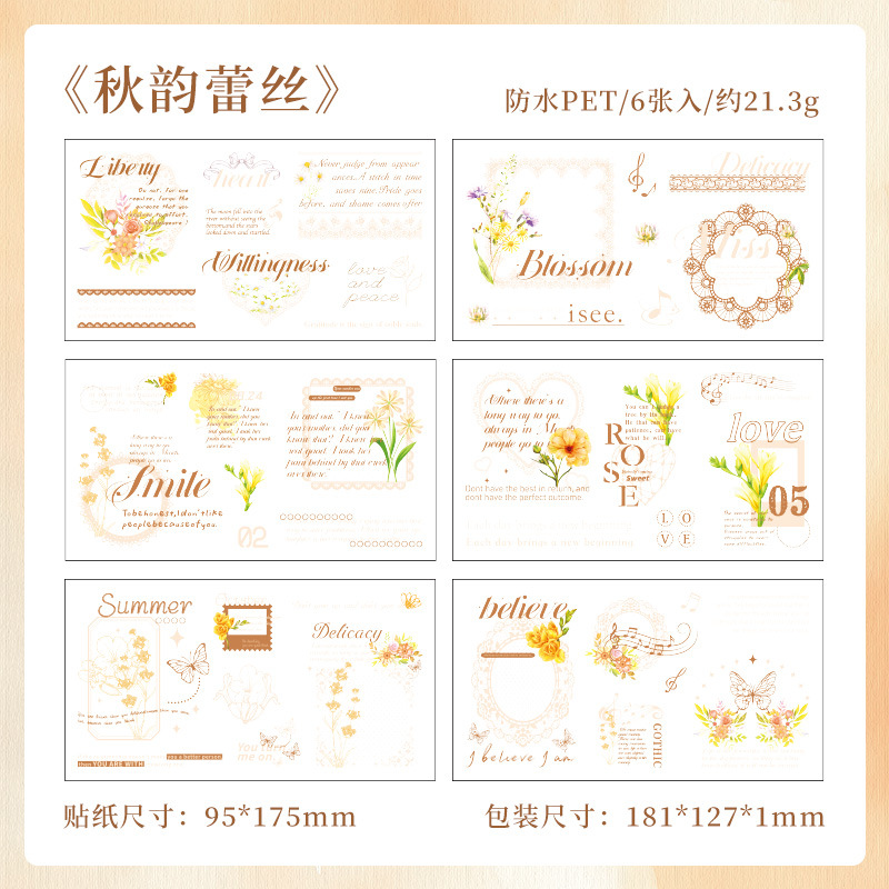 Seda Fanghua Vocabulario en inglés Pete de encaje Decoración impermeable transparente Collage DIY Etiqueta engomada de material de cuenta manual Transfronterizo