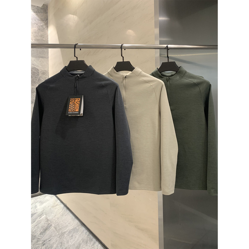 Replacement for Outdoor Functions! Breathable Elastic Air Layer! Autumn Men's Half-Open Half-Collar Long-Sleeved T-Shirt Trend