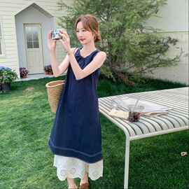 女装夏装 超好数据 拼接假两件套 蕾丝连衣裙