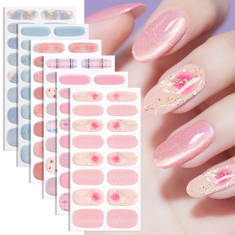Zhengxiang New Flash Small Light Bulb Chasing Cat's Eye Gel Nail Stickers Cross-border Butterfly Plaid Half-baked UV Nail Stickers