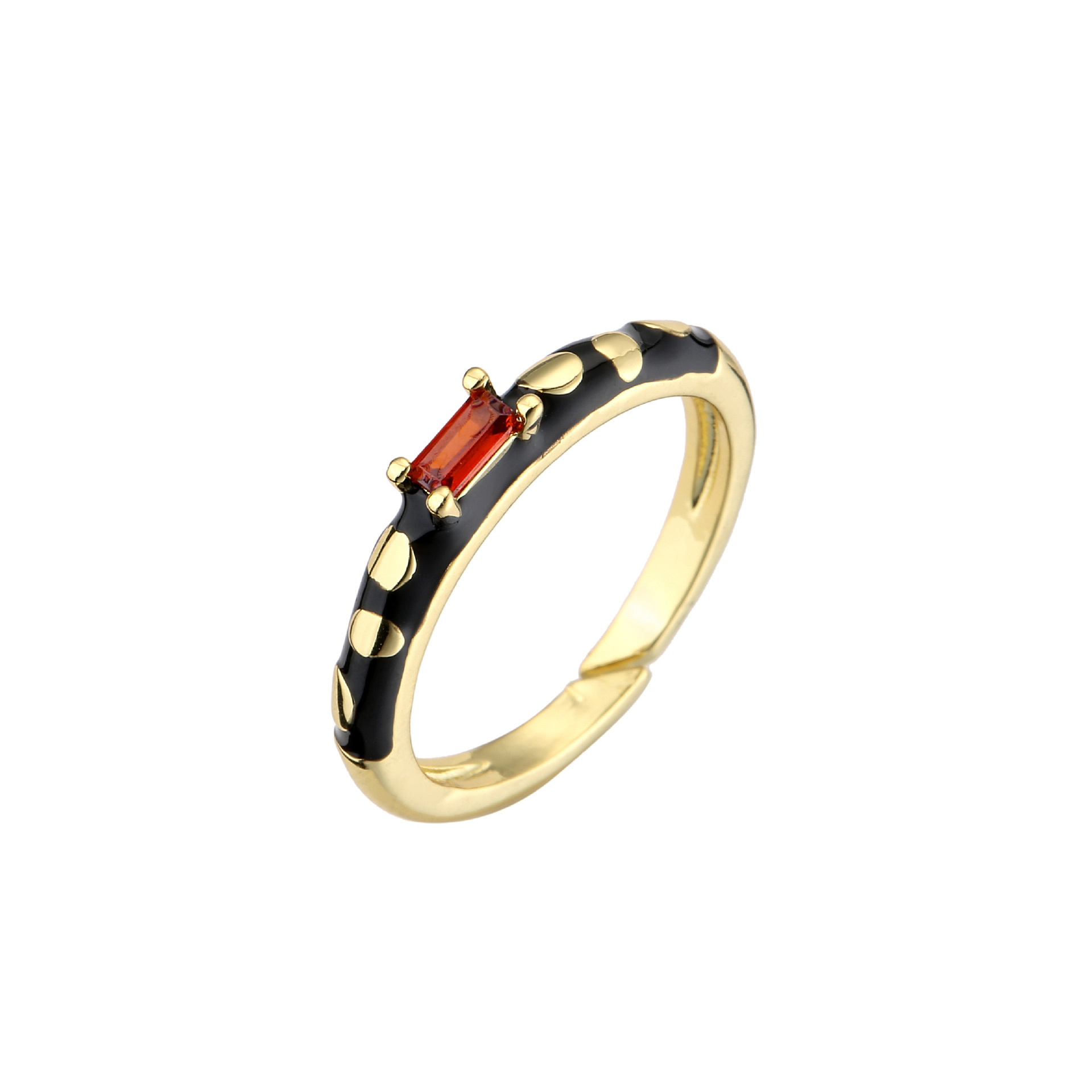 Copper Rectangular Colored Diamond Zircon Black Drip Oil Leopard Print Open Ring display picture 3