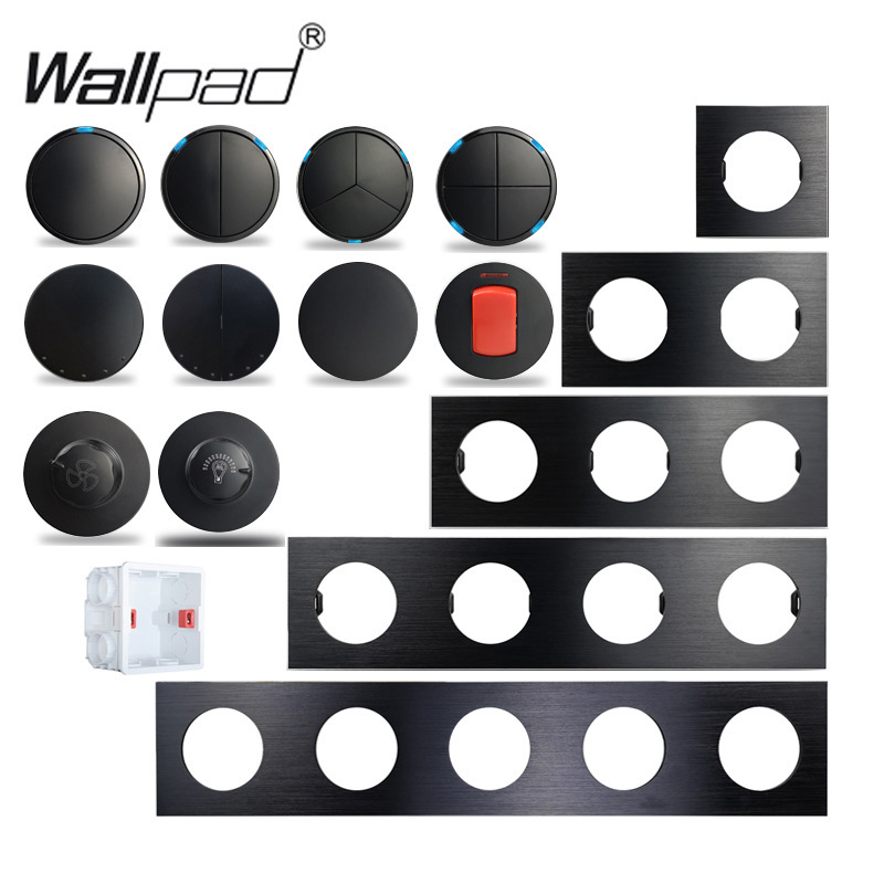 European Style Wall Switch Black Brushed Aluminum Panel Round Button Blue Led Indicator Light Dimming and Speed Control European Style Wall Switch Black Brushed Aluminum Panel Round Button Blue Led Indicator Light Dimming and Speed Control