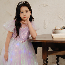 儿童公主裙蓬蓬纱女童高端模特走秀晚礼服花童小主持人紫色演出服