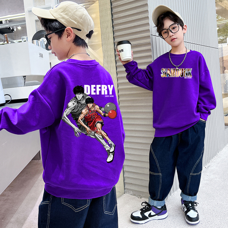 Kids' Hoodie Spring and Autumn New Medium and Large Children's Spring and Autumn Base Trendy Cool Korean Version Cartoon Print Long-Sleeve Autumn and Winter Top