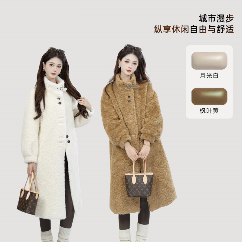 White Duck down 2025 Winter New down Jacket, Feminine Casual Mid-Length Sheepskin Shearling Stand Collar Simple Coat