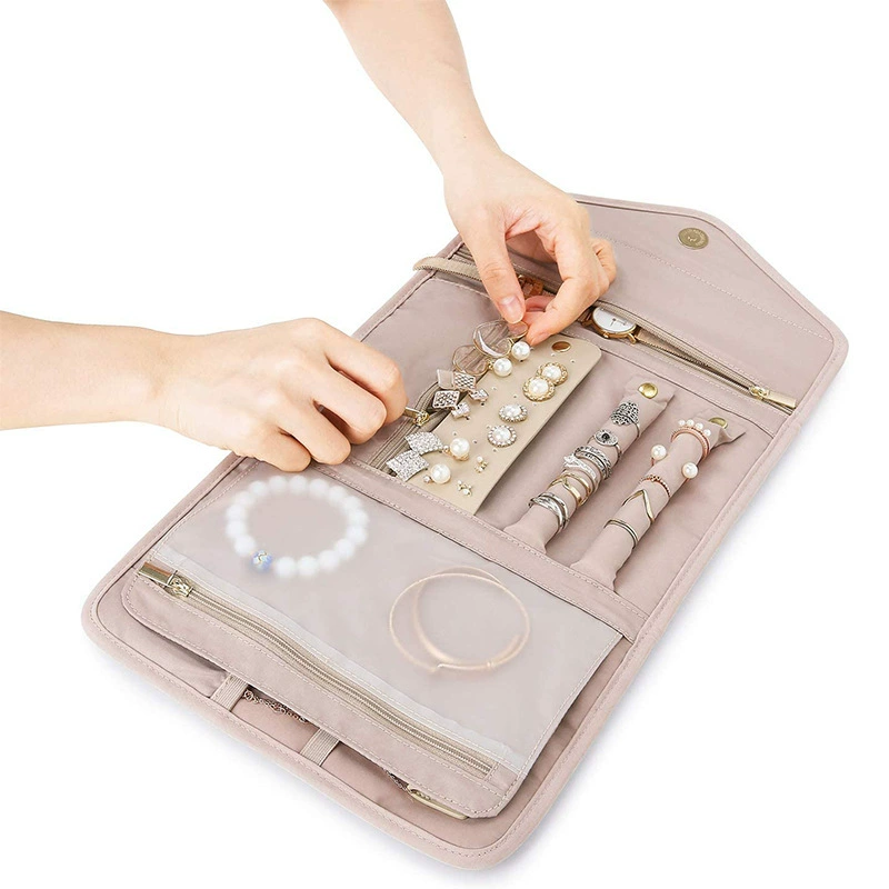 Folding universal necklace, earrings, accessory, handheld storage bag, storage system for traveling