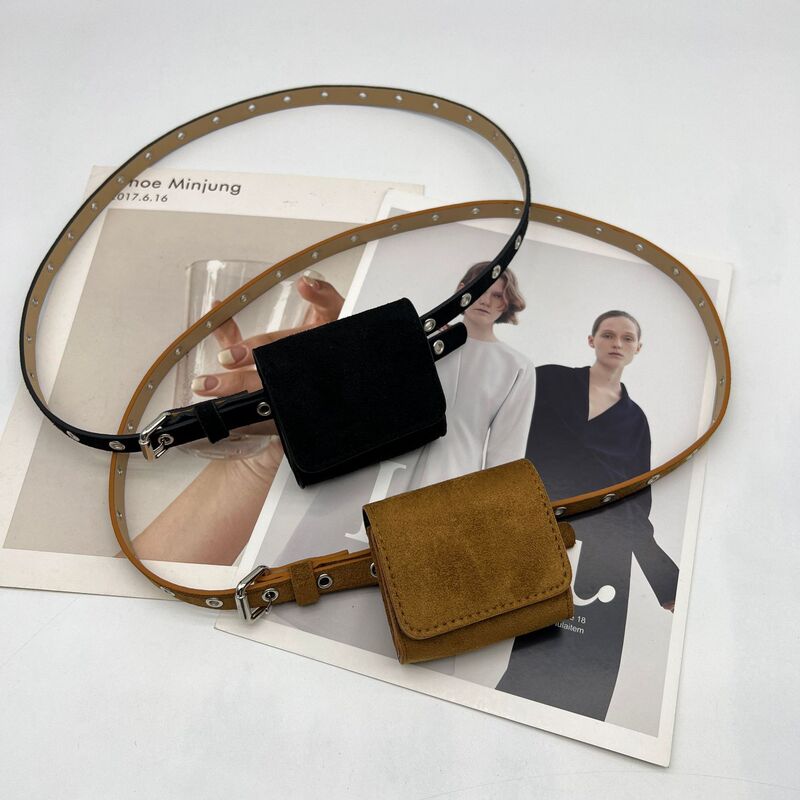 Velvet Belt Small Bag for Women, Mini Waist Bag, Leather Belt, Fashionable Decorative Accessory for Sweater Dresses, Autumn and Winter Accessories