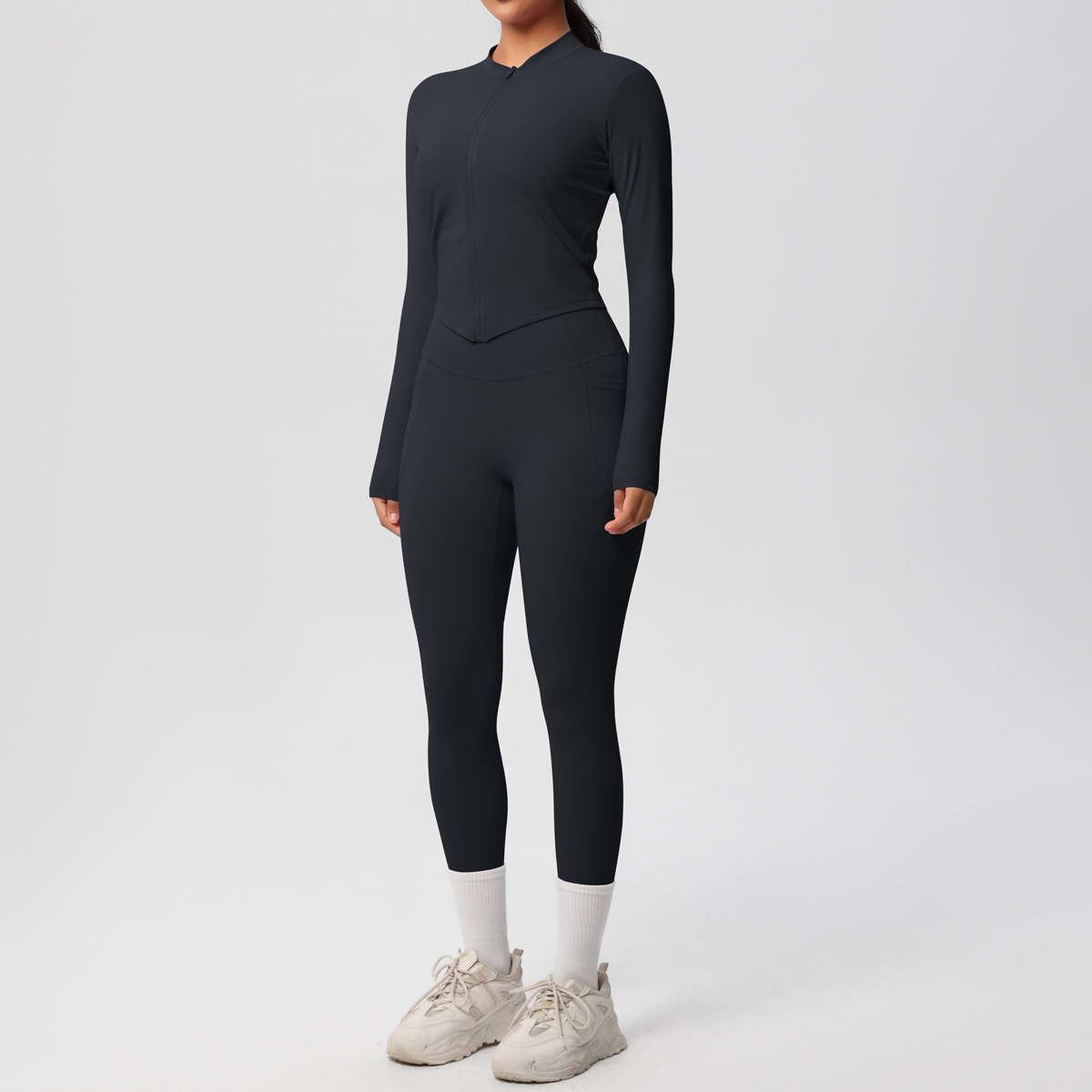 Sport Style Solid Color Nylon Spandex Zip Collar Tracksuit Coat Sweatpants display picture 10