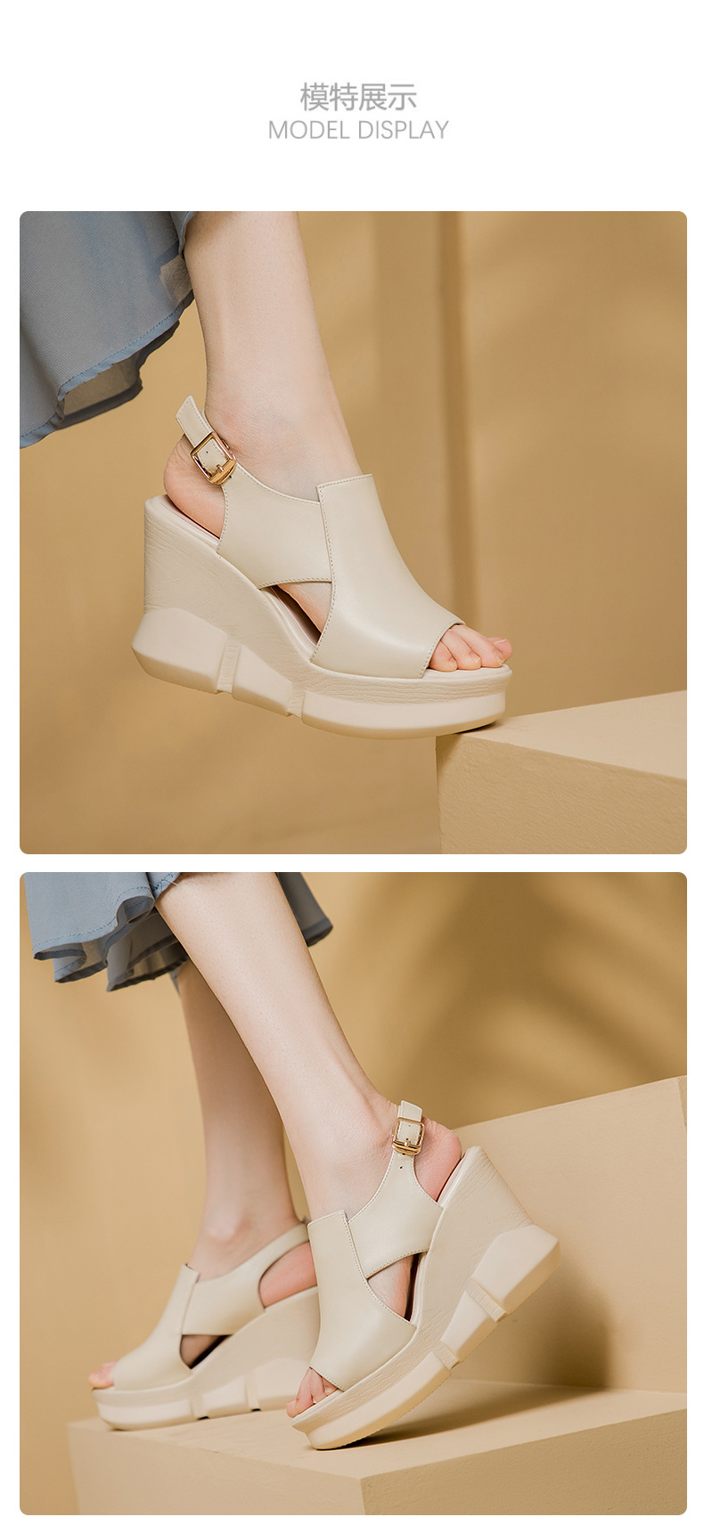 Sandal nữ đế xuồng miệng cá da bò, quai ngang đơn giản, gót cao 8 cm — Màu đen chi tiết 4