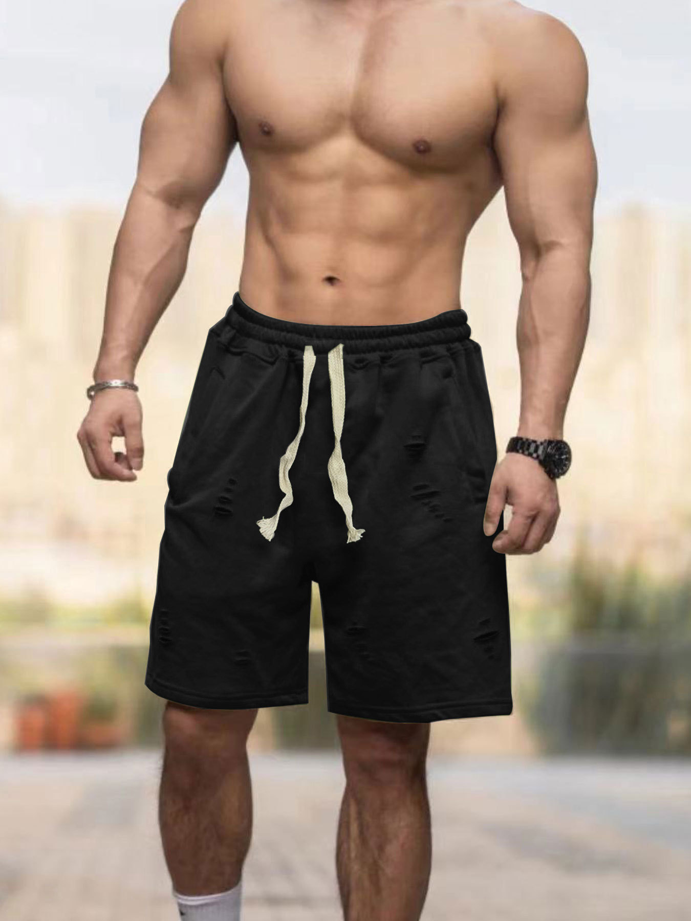 Pantalones cortos de verano 2026 para hombre, transpirables, de color liso, estilo casual y moderno, de cinco puntos, para venta transfronteriza en AliExpress