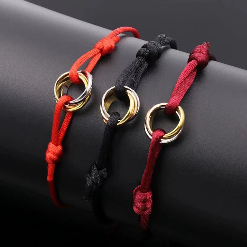 Ping An Buckle This Life Year Card V Home Red Rope Bracelet Three-Ring Three-Color Card Home Couple Woven Hand Rope Valentine's Day Gift Ping An Buckle This Life Year Card V Home Red Rope Bracelet Three-Ring Three-Color Card Home Couple Woven Hand Rope Valentine's Day Gift