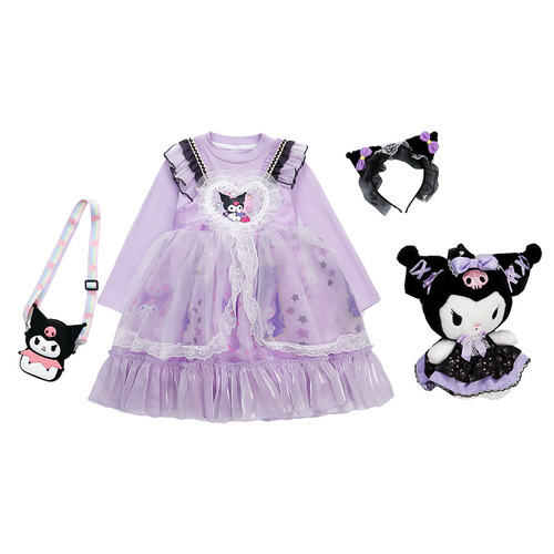 Girls' Dress 2024 New Style Cute Kuromi Princess Dress Spring Children Skirts Baby Spring Outfit