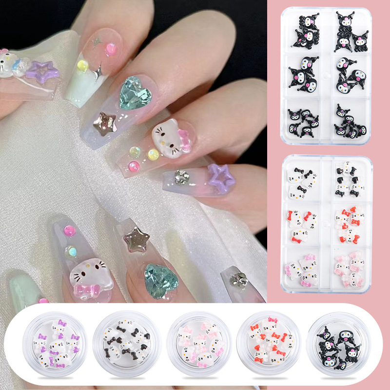 Cross-border 12-grid cartoon coolomi nail accessories new KT cat Sanrio resin decorations nail accessories