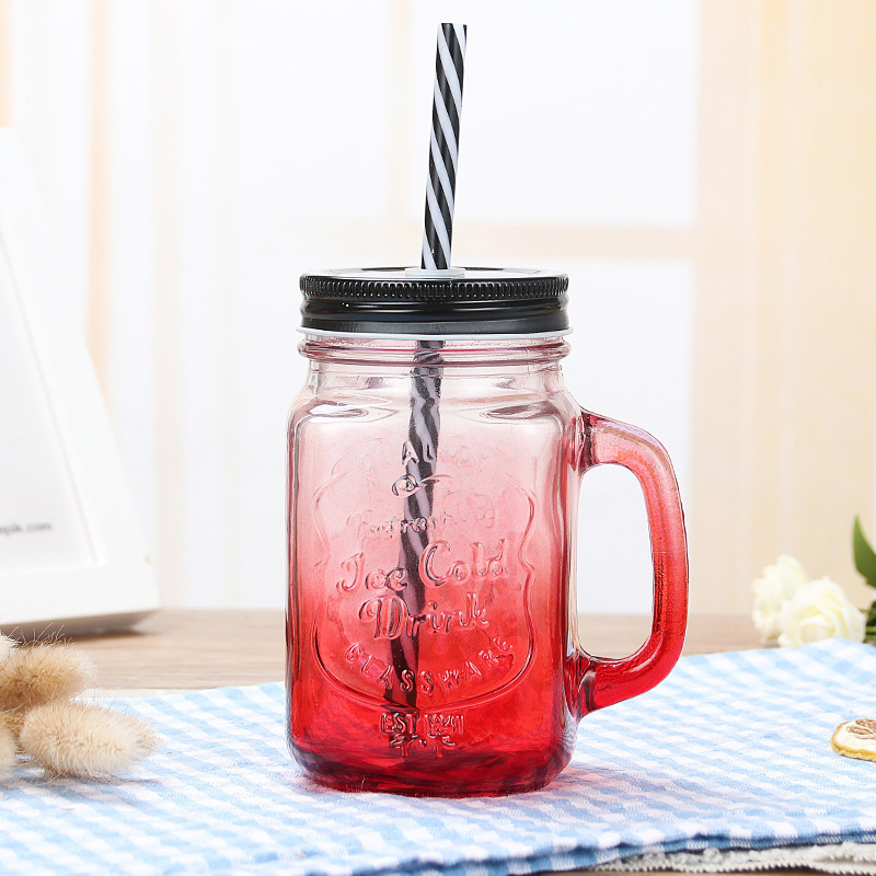 Vaso de vidrio de colores degradados, vaso con diseño de gallo, vaso para jugo, vaso para agua de exportación, vaso transparente con asa para exportación transfronteriza a Amazon, vaso tipo Mason