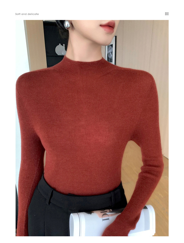 无缝毛衣女针织衫早秋新款精纺细毛紧身套头半高领保暖内搭打底衫|undefined