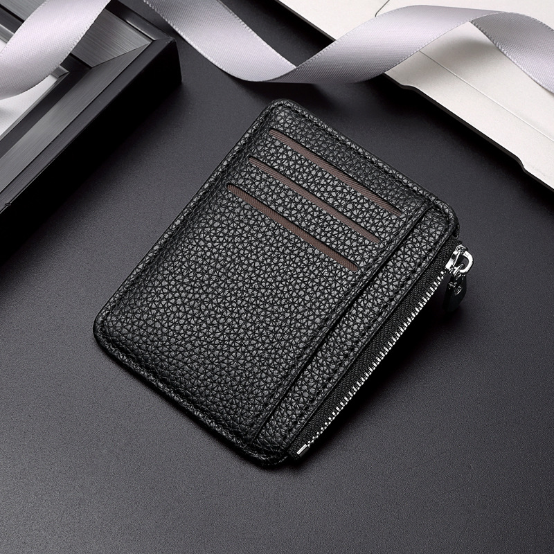 Nuevo bolso de tarjeta de PU con patrón de lichi, estilo explosivo de comercio exterior, funda de tarjeta de licencia de conducir, venta directa de fábrica, cremallera multifuncional, antidesmagnetización