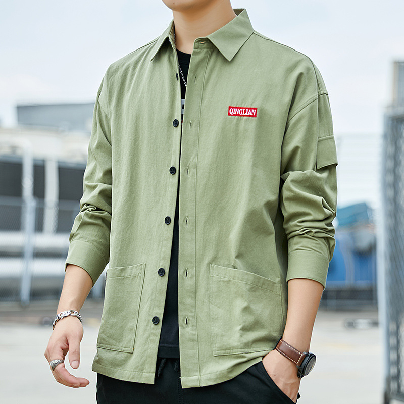 Camisa de manga larga de los hombres de estilo coreano casual capa artística de los hombres ropa de trabajo camisa suelta nueva superior de algodón puro