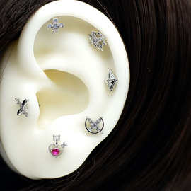 韩版创意一箭穿心细针耳骨钉小耳钉 时尚气质铜镶钻十字架耳钉耳