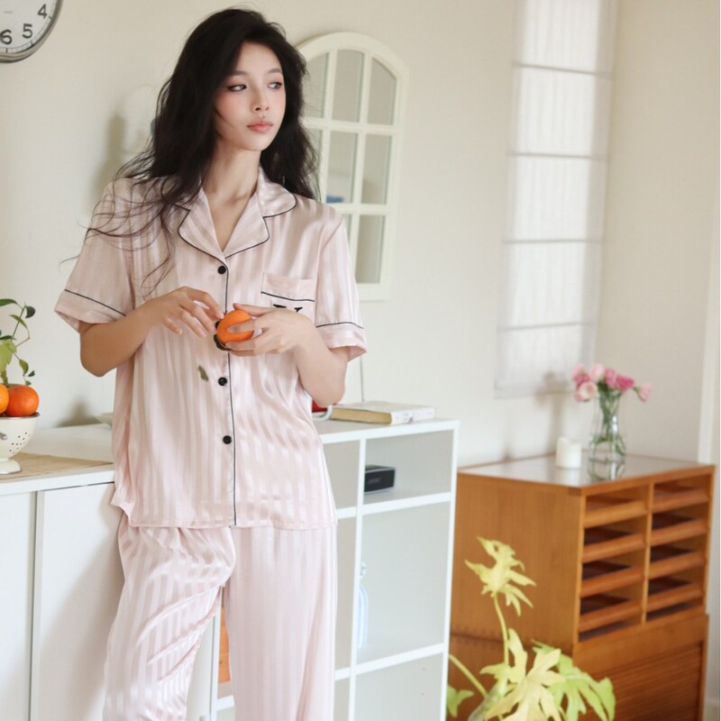 Daisian Clothing's Secret Same-Style Water-Gloss Silk Ice Silk Cool Summer New Jacquard Striped Loungewear Ice Silk