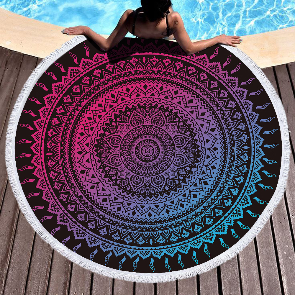 Nuevo estilo redondo Mandala estampado toalla de playa toalla de baño de microfibra cojín de patrón mandala