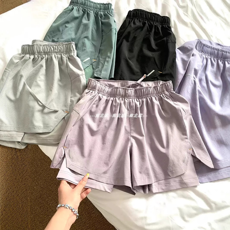 Yoga Sports Shorts Women Summer Outdoor Two-In-One Running Quick-Drying A-Line Pants Fake Two-Piece Fitness Shorts