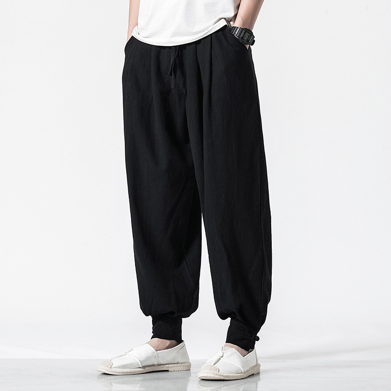 Spring/summer 2022 Chinese style linen casual meditation pants men's loose plus size harem monk pants closed lantern pants