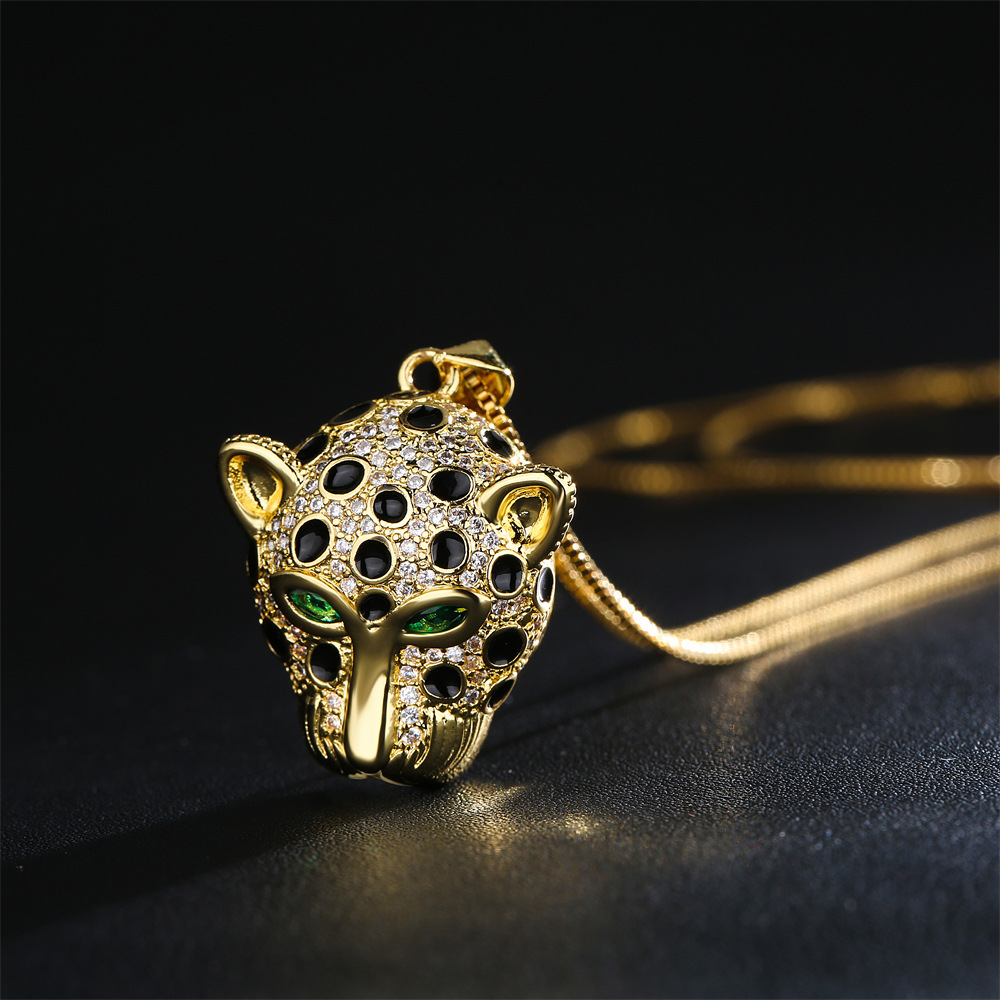 Fashion geometric leopard head pendant copper necklace wholesale