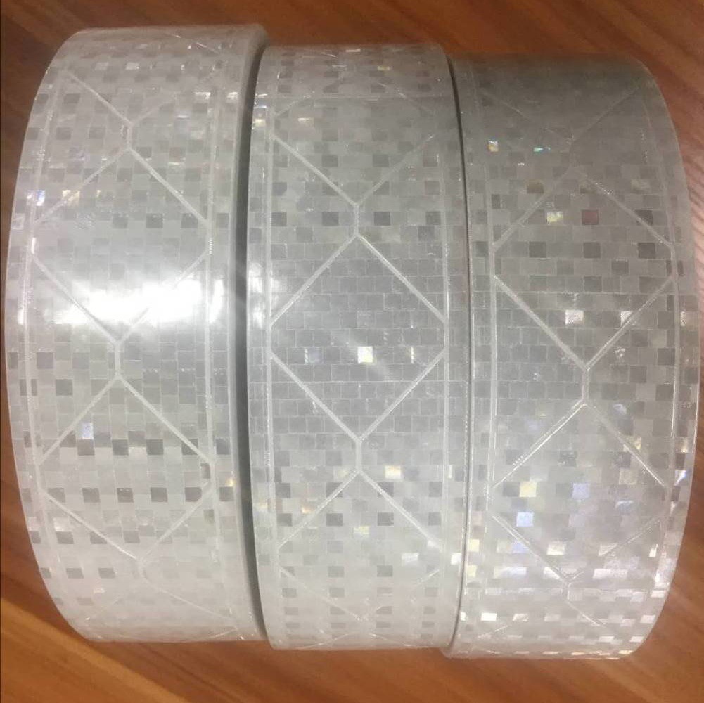 5CM宽闪亮星反光晶格带小方格白色PVC反光带环卫服装车缝警示带