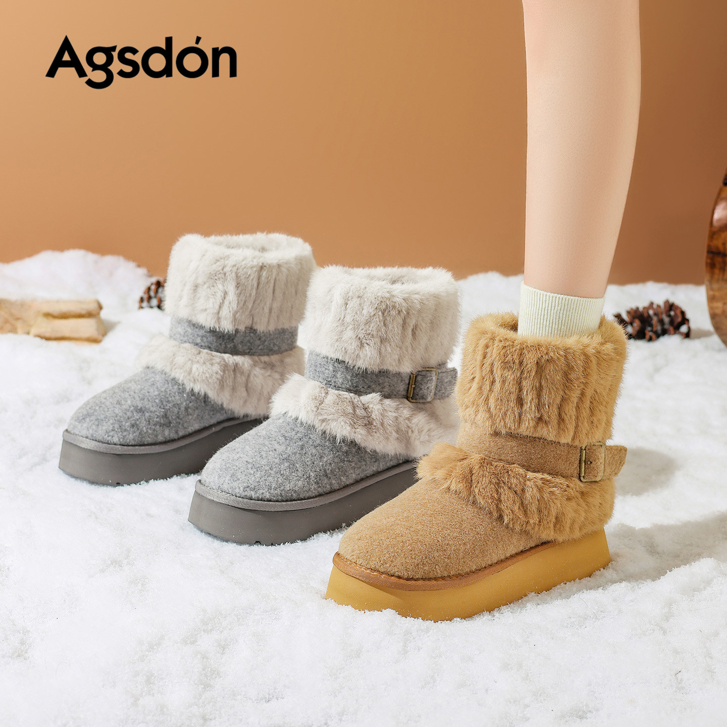 Augu Lion Dengjia veludo botas de nieve para mujeres 2025 nuevo invierno de moda con suela gruesa botas cortas casuales zapatos de algodón de peluche