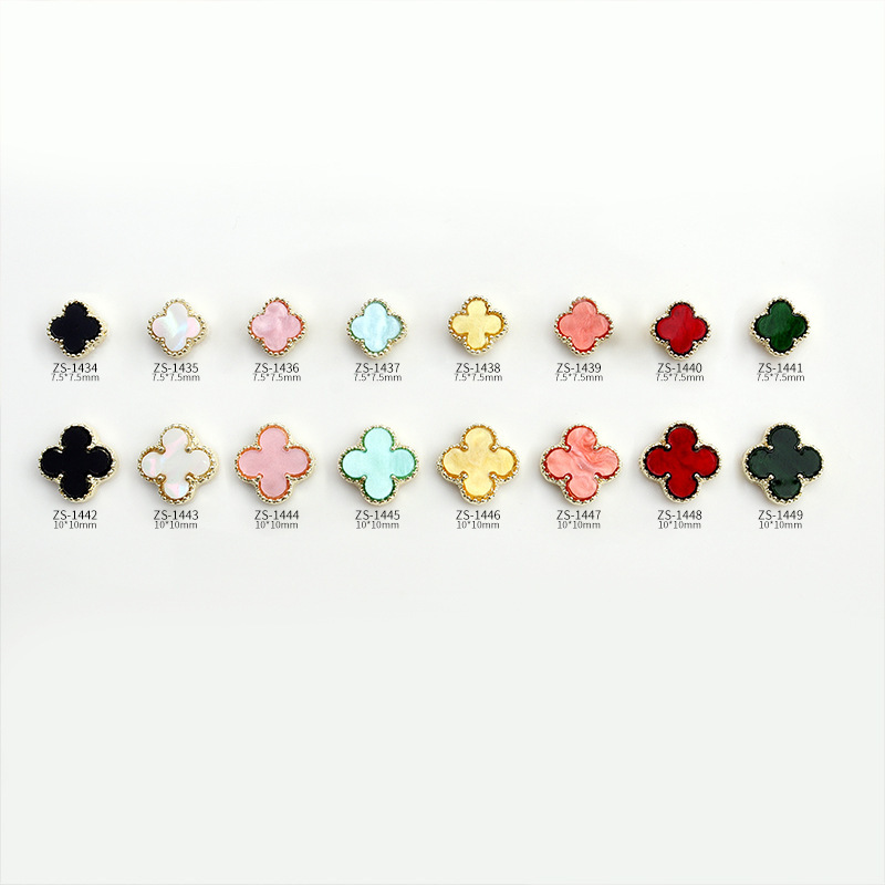 Japanese Style New Colorful Mother-Of-Pearl Four-Leaf Clover Alloy Edged Nail Art Diamond Jewelry Wholesale Popular Simple Nail Decoration