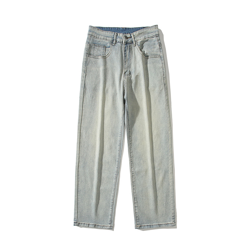 LKTM Men's Wear # Pantalones vaqueros elásticos lavados y viejos teñidos de barro amarillo para hombres, pantalones rectos de la calle principal de la marca de moda del verano para hombres