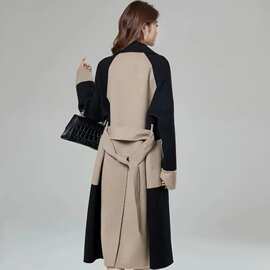 2023冬季新款双面绒羊毛拼色气质赫本风显瘦毛呢外套女长款大衣