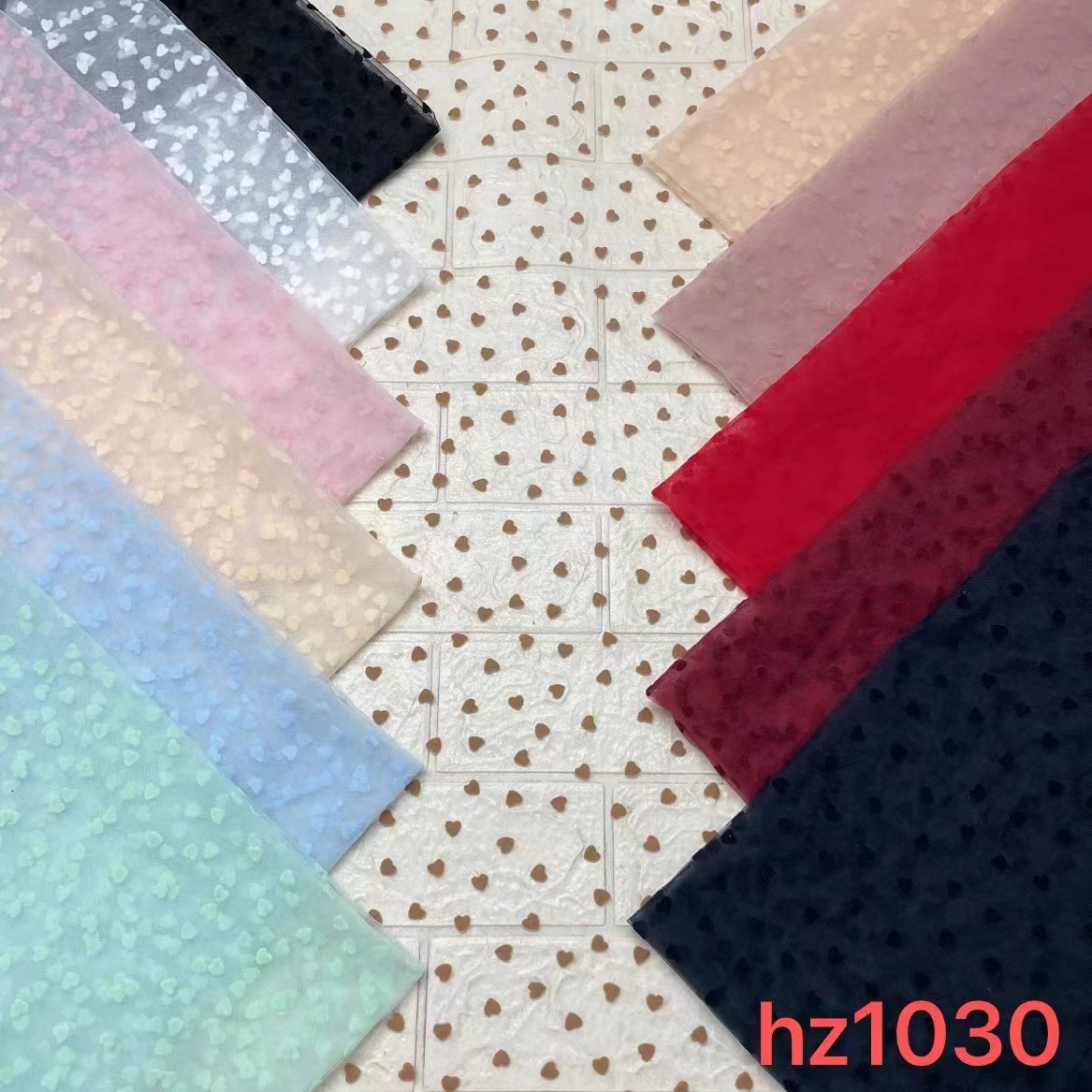 特密美国网植绒密小桃心网纱面料彩色植绒瑞士网布料女童女装裙