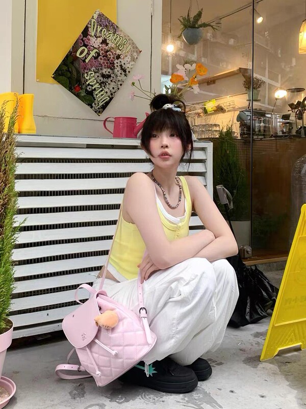 ANGELSKY双肩包女粉色包包小香风背包女生菱格设计感小众新款|undefined