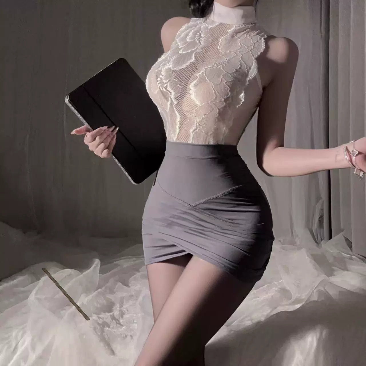 桔友性感情趣内衣纯欲风秘书蕾丝睡衣女包臀裙制服免脱套装A840