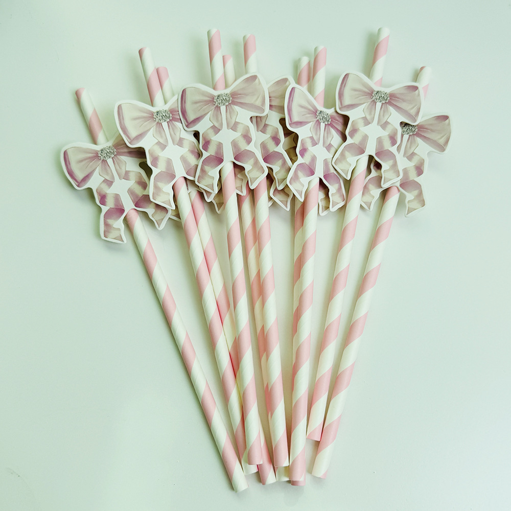 Pajita de papel con lazo creativo transfronterizo decoración de fiesta mesa de postres vestido de cumpleaños botella de pudín complemento de pastel